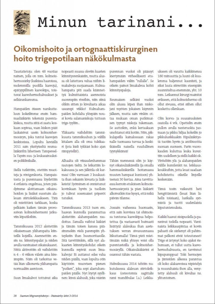 Suomen Migreeniyhdistys Päänsärky-lehti 2-2014